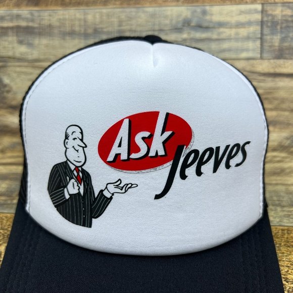 Ask Jeeves Mens Trucker Hat Black Snapback 1996 Vintage Logo 90s Nostalgia Cap - Picture 3 of 8